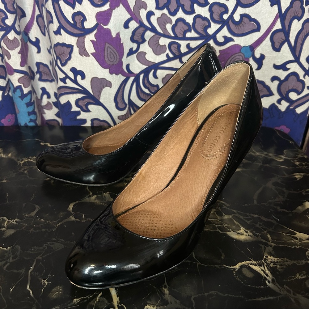 Corso Como Del Black Patent Leather Pumps w/ round toe, wedding guest, fancy